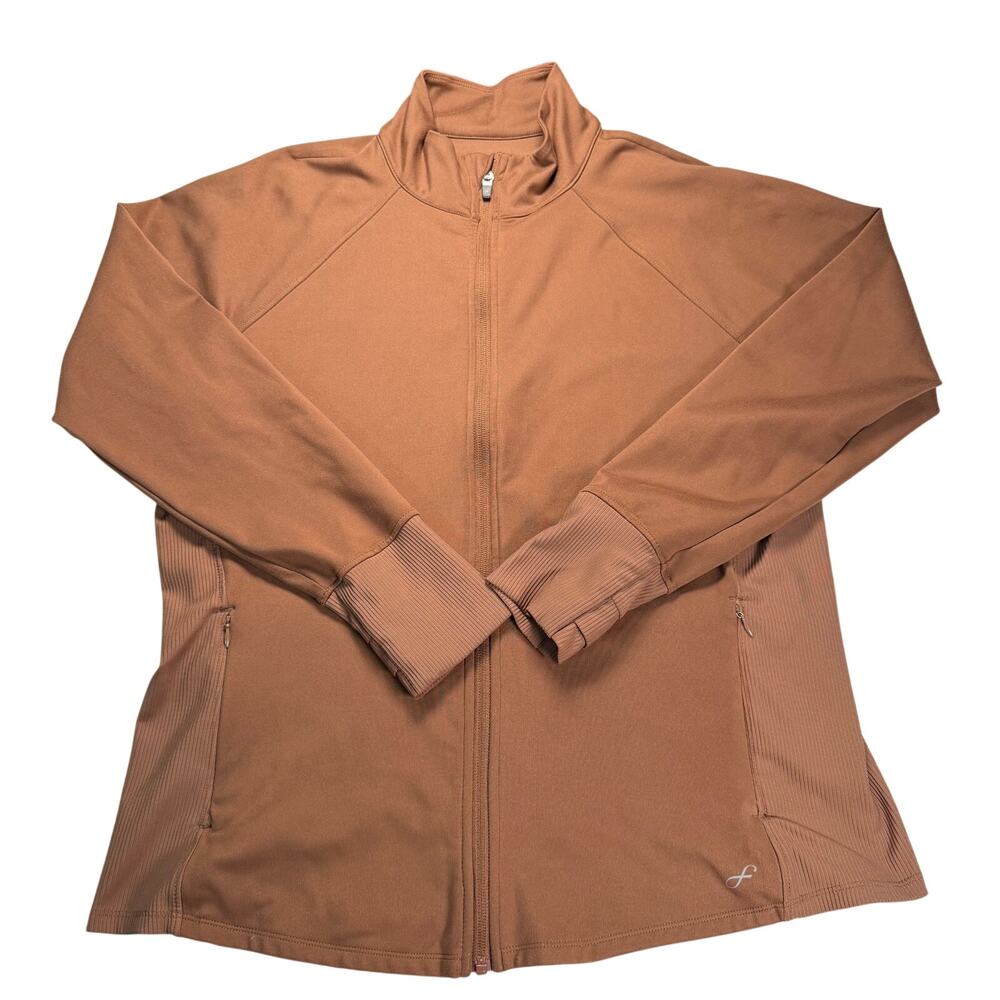 Freely Jacket Women's XL Brown Full Zip Mock Neck Zipper Pockets Thumb Holes